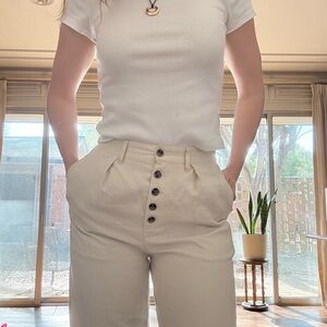 Cream Button up pleated Pants